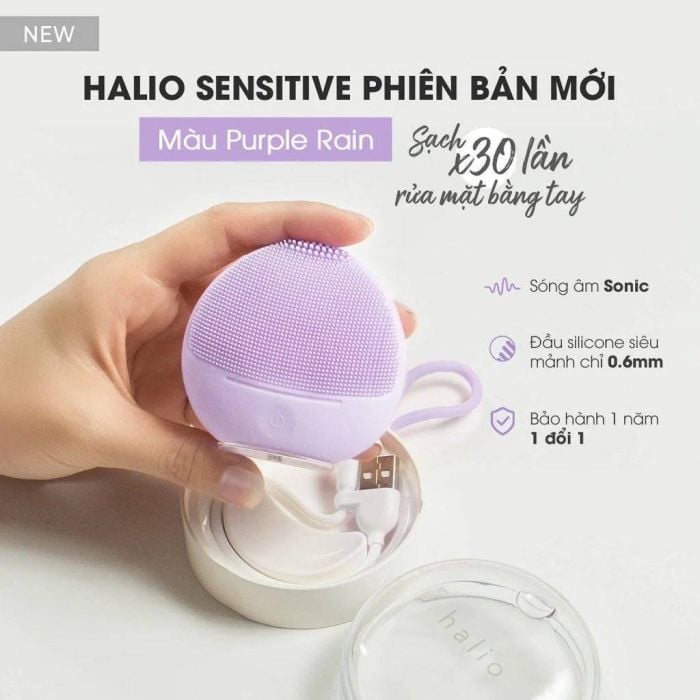 Máy Rửa Mặt Halio Dành Cho Da Nhạy Cảm Màu Tím Nhạt - Ảnh 2