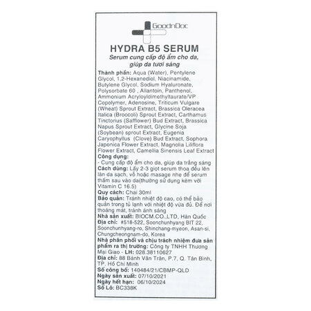 Serum GoodnDoc Dưỡng Ẩm, Hỗ Trợ Phục Hồi Da 30ml Hydra B5 Serum - Ảnh 2