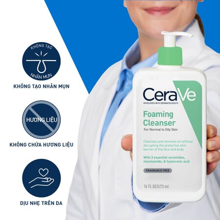 Sữa Rửa Mặt CeraVe Sạch Sâu Cho Da Thường Đến Da Dầu 473ml - Ảnh 3